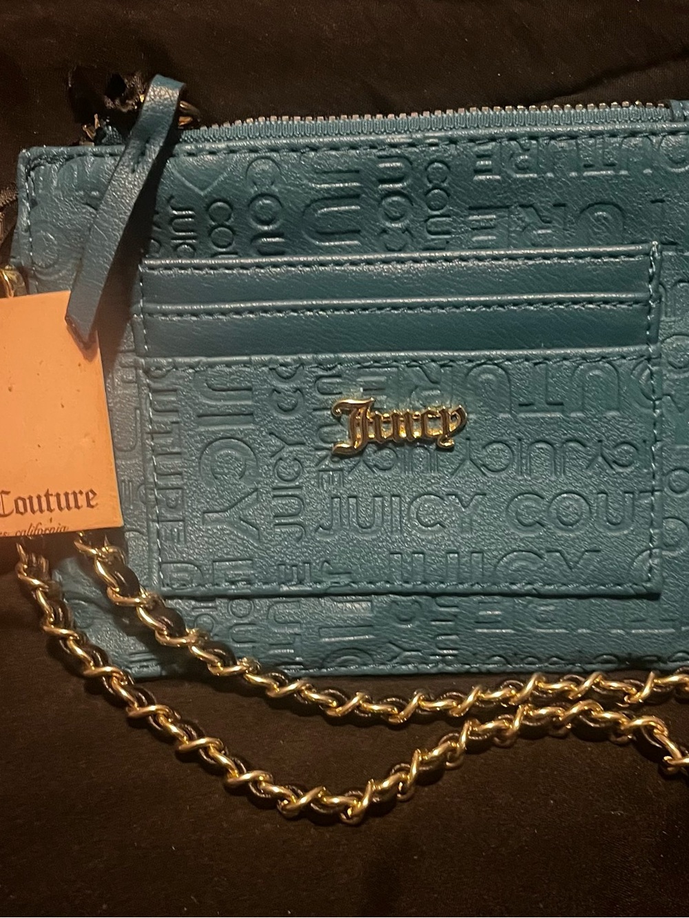 Juicy Couture Teal Embossed Chain Crossbody Bag with Gold Accents